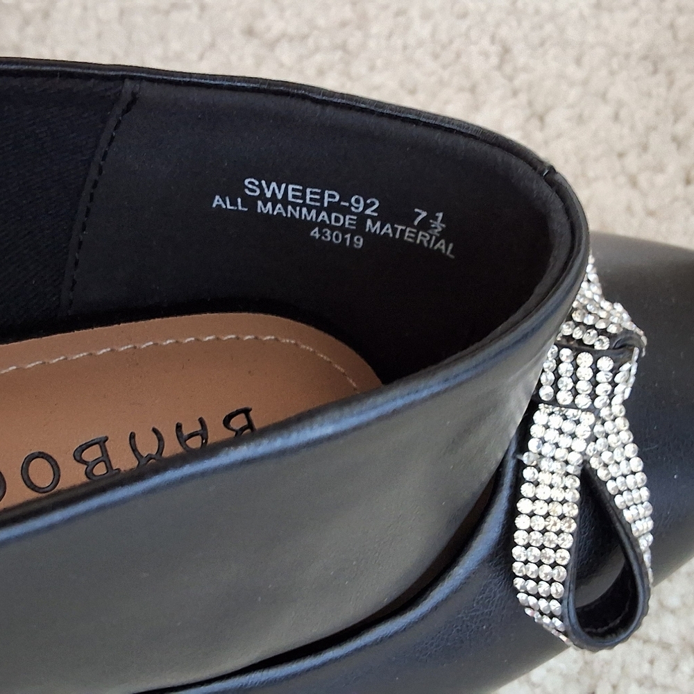 SOLD!!!Bamboo NWT, #2 Pair, 7.5, Woman's Black White Rhinestone Flat Dress Shoes - Picture 3 of 10